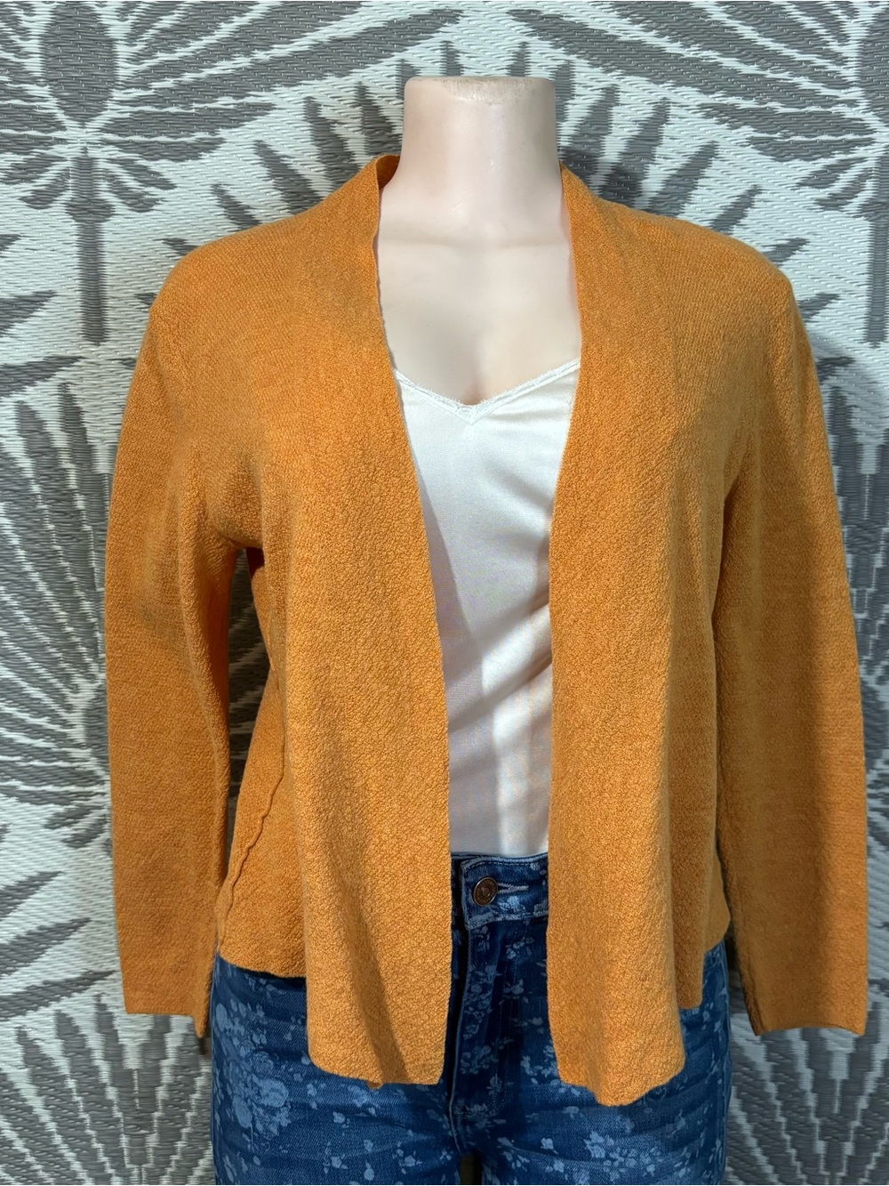 Eileen Fisher PS 100% Wool Orange Open Front Cardigan Quiet Luxury